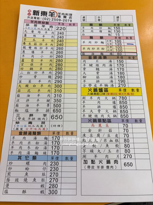 台北巨無霸炒麵只要120元 ! 新東羊羊肉料理專賣店，比便當還划算(菜單價錢)